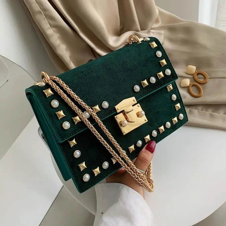 Винтажная модная квадратная сумка с заклепками 2019 Новая высококачественная