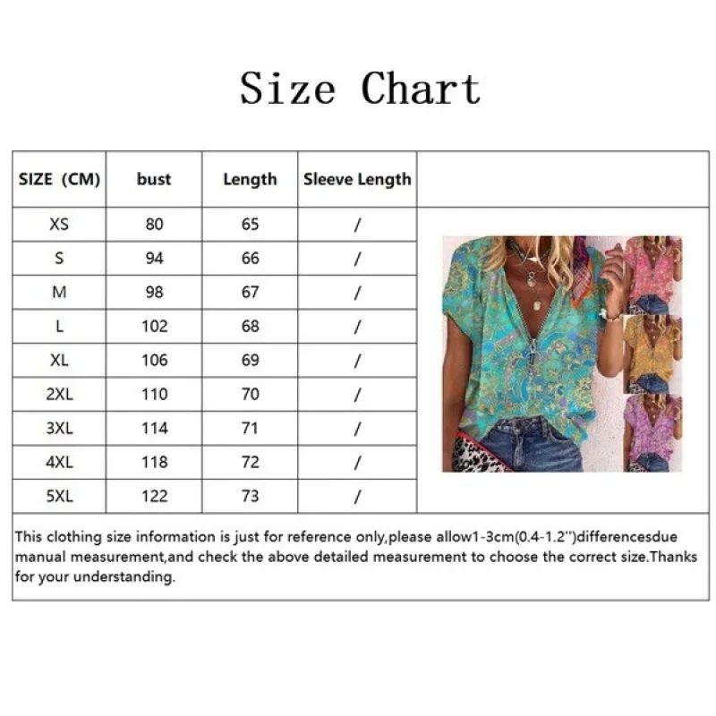 

Women Blouse Summer Vintage Printed Short Sleeve Ladies Shirt Casual Loose Zipper V Neck Ladies Tops Female Streetwear