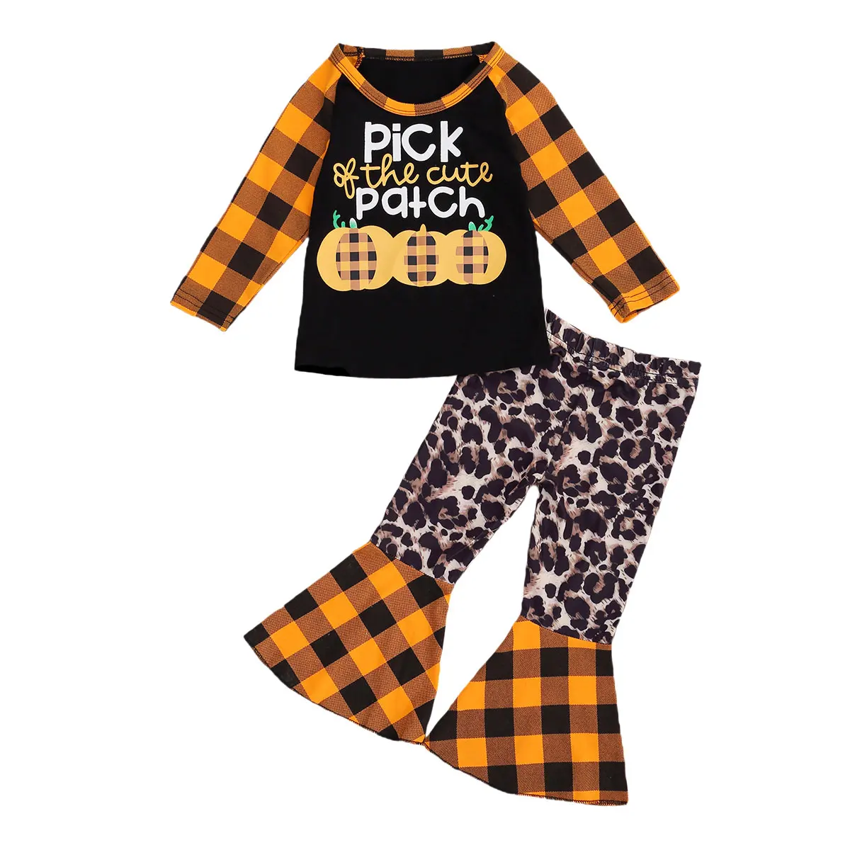 

1-5Years Autumn Kids Baby Girls Halloween Clothes Sets Pumpkin Print Long Sleeve Pullover Tops Flare Pants Outfits