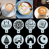 8pcsset happy eid coffee stencils fancy coffee drawing mold foam spray moulds home kitchen cake decorating tools pet coffeeware