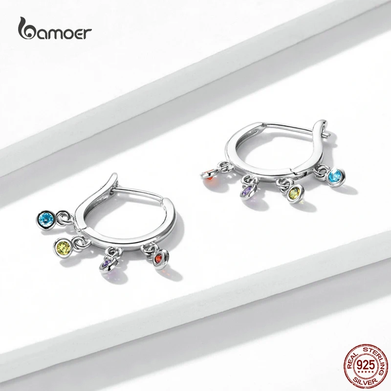 Bamoer Модные Колоритные Серьги-погремушки для женщин из 100% серебра 925 с подвеской из циркона Элегантный ювелирный подарок.