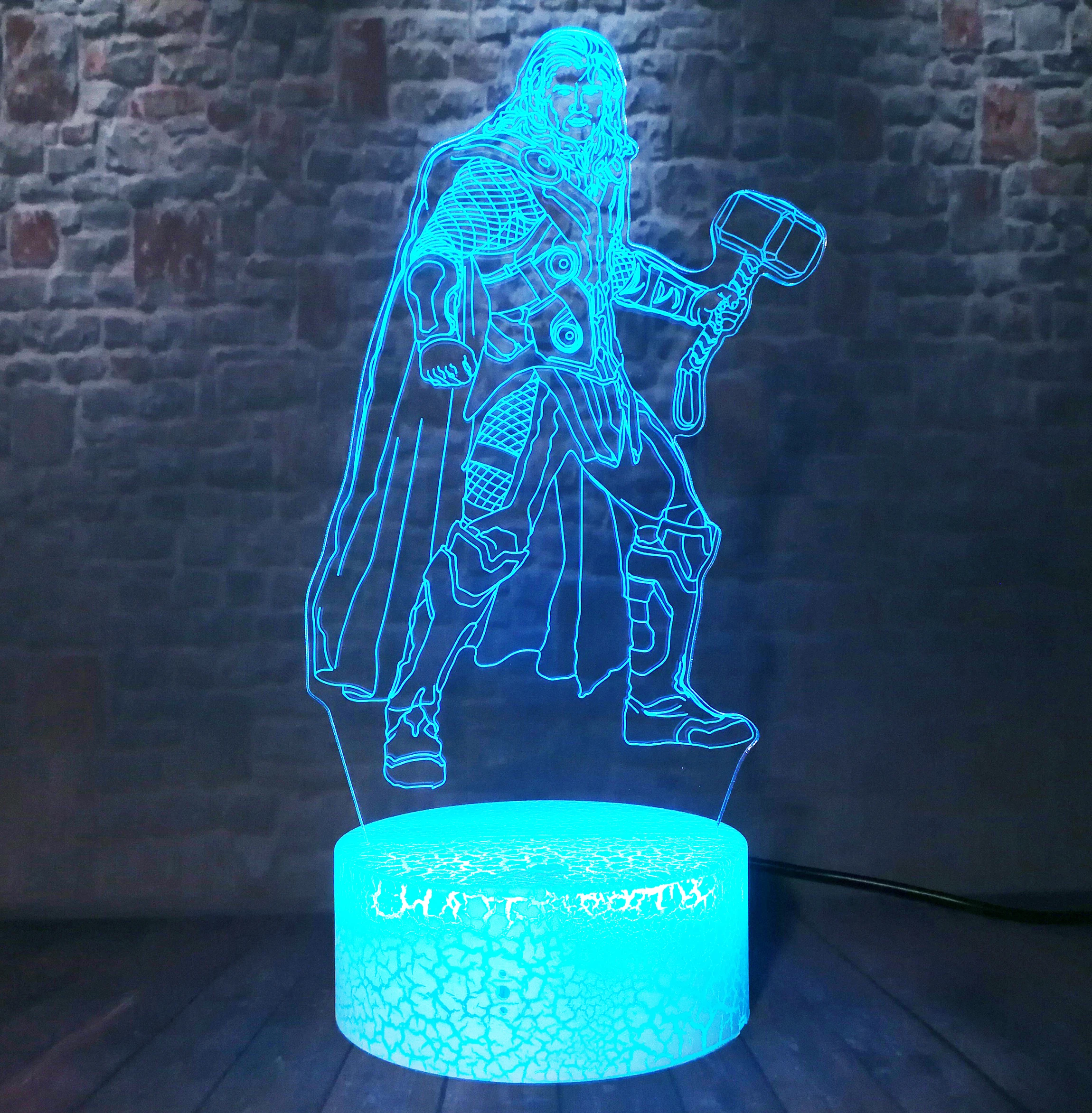 Marvel Avengers Thor Super Hero Figure Action 7 Colors Display Optical Illusion Nursery Lamp Birthday Gift Xmas Creative Lights | Освещение