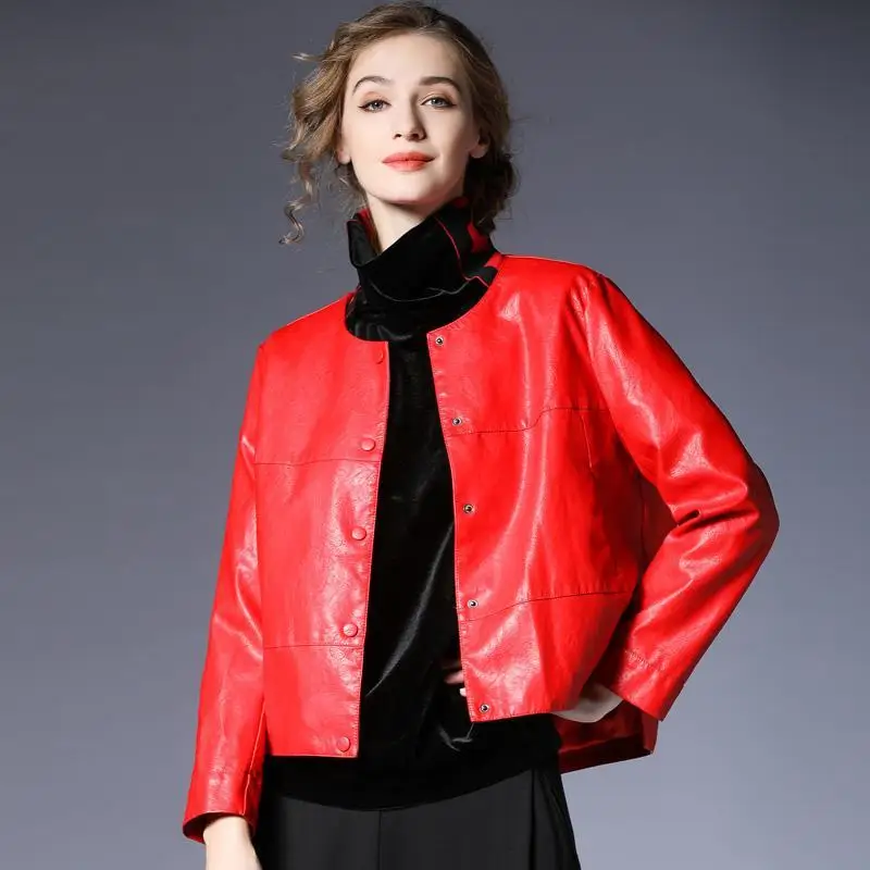 LOMAIYI женская кожаная куртка на весну/осень женское черное/красное пальто