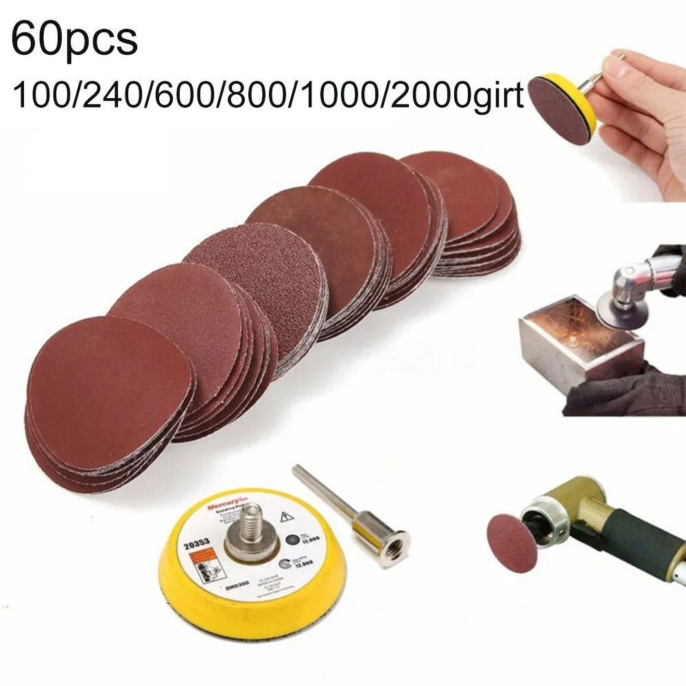 

60Pcs 2inch Sanding Discs + 50mm Hook And Loop Sandpaper Sander Backing Pad Abrasive Sand Accessories