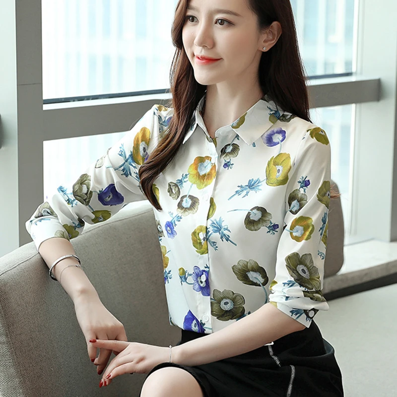 Женские рубашки корейские модные женские шифоновые блузки элегантные с принтом