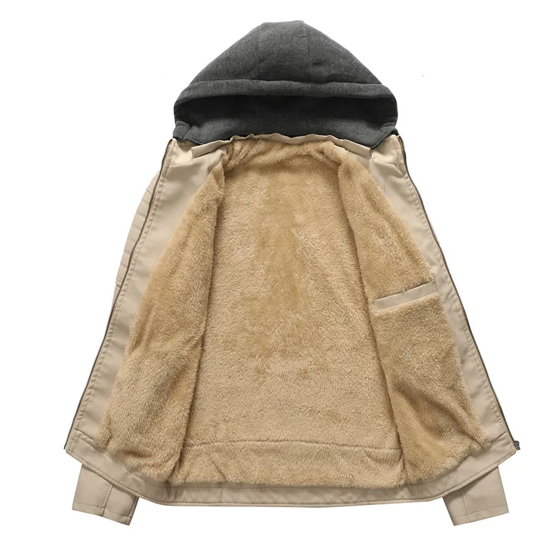 

2020 Newly Fashion Winter Jackets Men Hooded Coats Thick Velvet PU Leather Jacket Hombre Windproof Warm Parka Men Biker Chaqueta