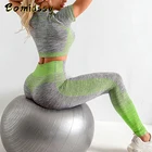 Женская бесшовная полосатая спортивная одежда, ударопрочный спортивный бюстгальтер, футболка для бега, шорты для фитнеса, модные эластичные обтягивающие штаны для йоги, комплект