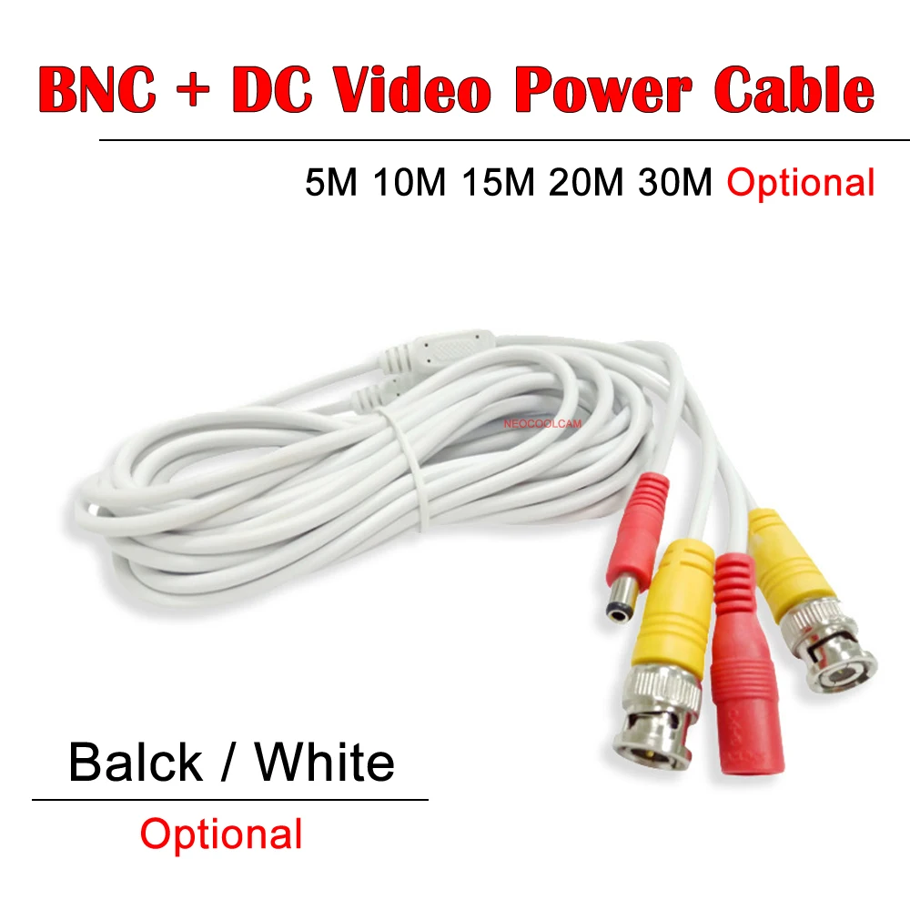 

Кабель BNC AHD для камеры 5 м/10 м/15 м/20 м, выходной штекер постоянного тока для AHD/аналоговой системы BNC, DVR, черный и белый на выбор