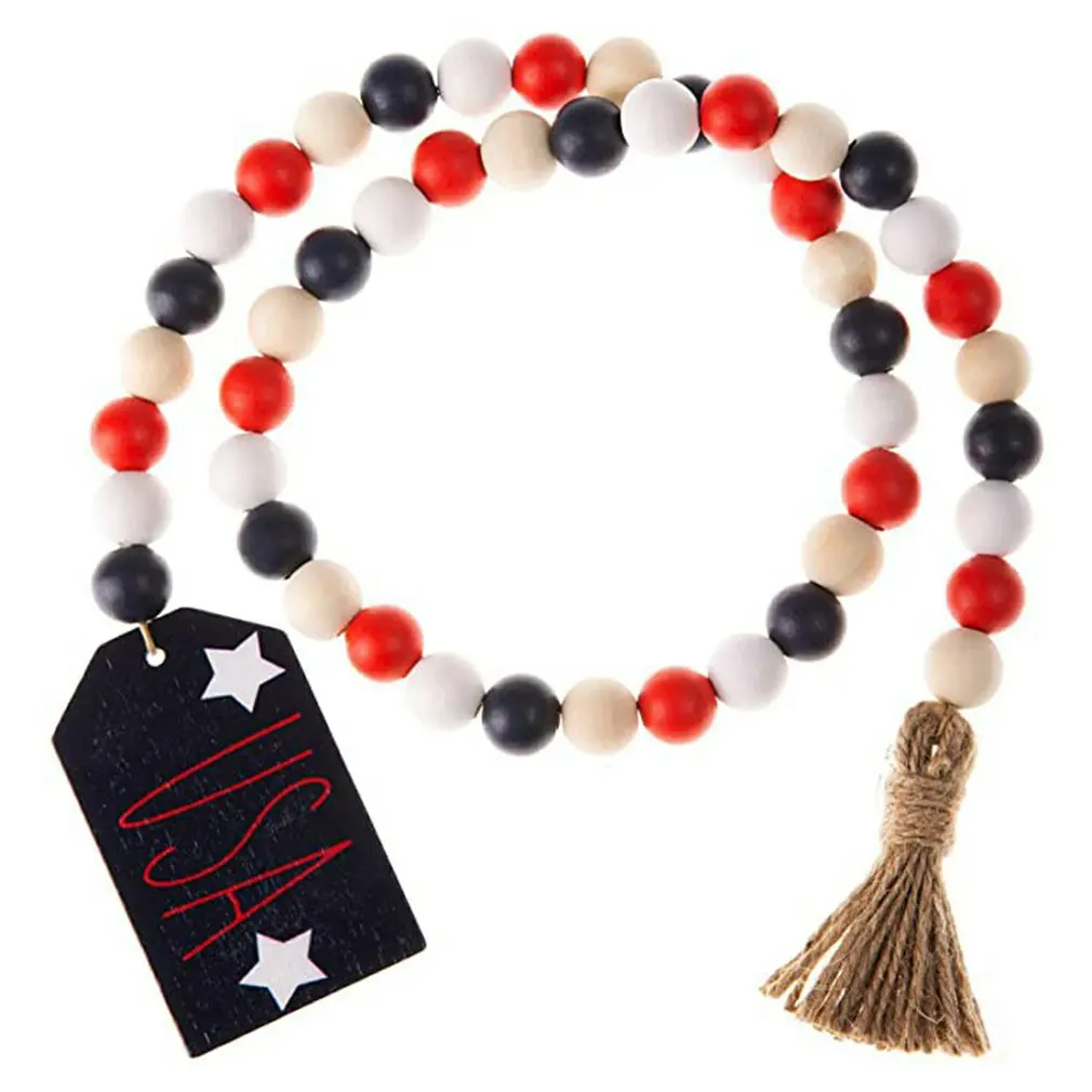 

Hot High Quality American Independence Day Wooden Beads Tassel String Home Decoration Pendant Diy Handmade Jewelry Accessories