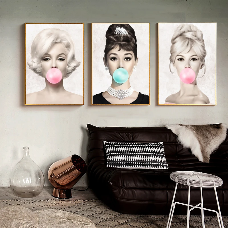 Hepburn Female Movie Star Actress Bubble Gum Wall Canvas Posters and Prints Painting Pictures Home Living Room Decoration | Дом и сад