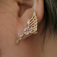 fashion angel wings zircon earrings women korean ear studs without pierced ear clips crystal ear jewelry single 1 pcs