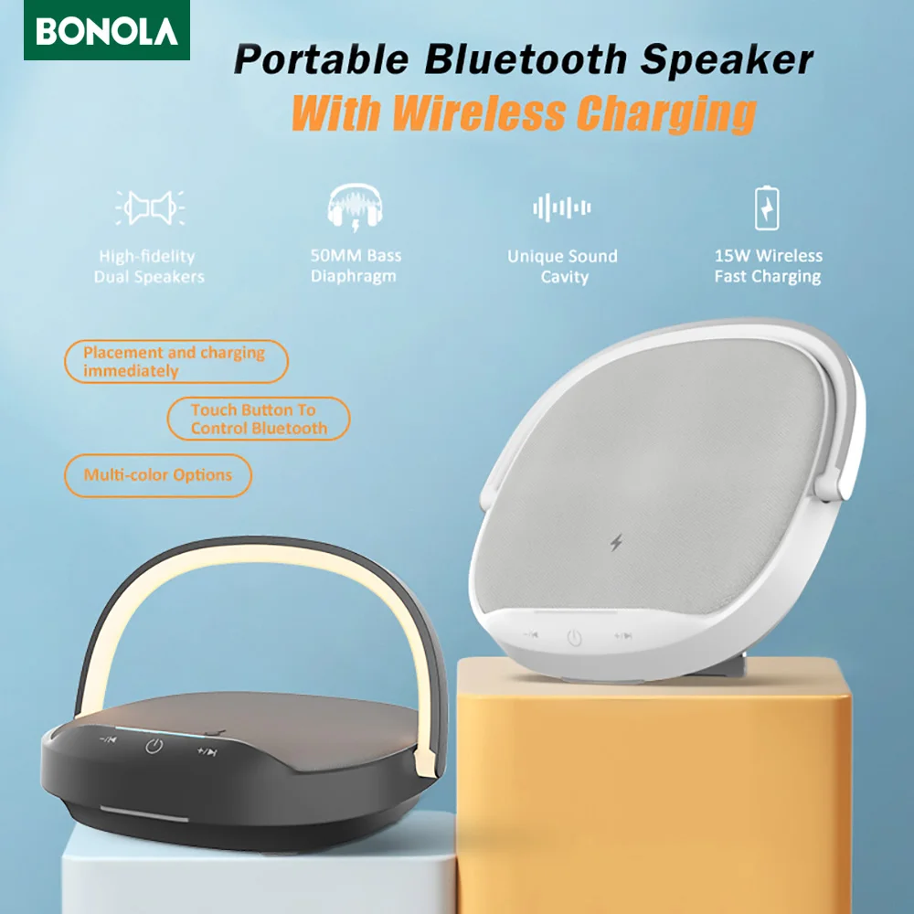 

Bonola Multifunctional Wireless Charger Bluetooth Speaker Night Light Touch Control Color LED for Universal Mobile Phone Charger