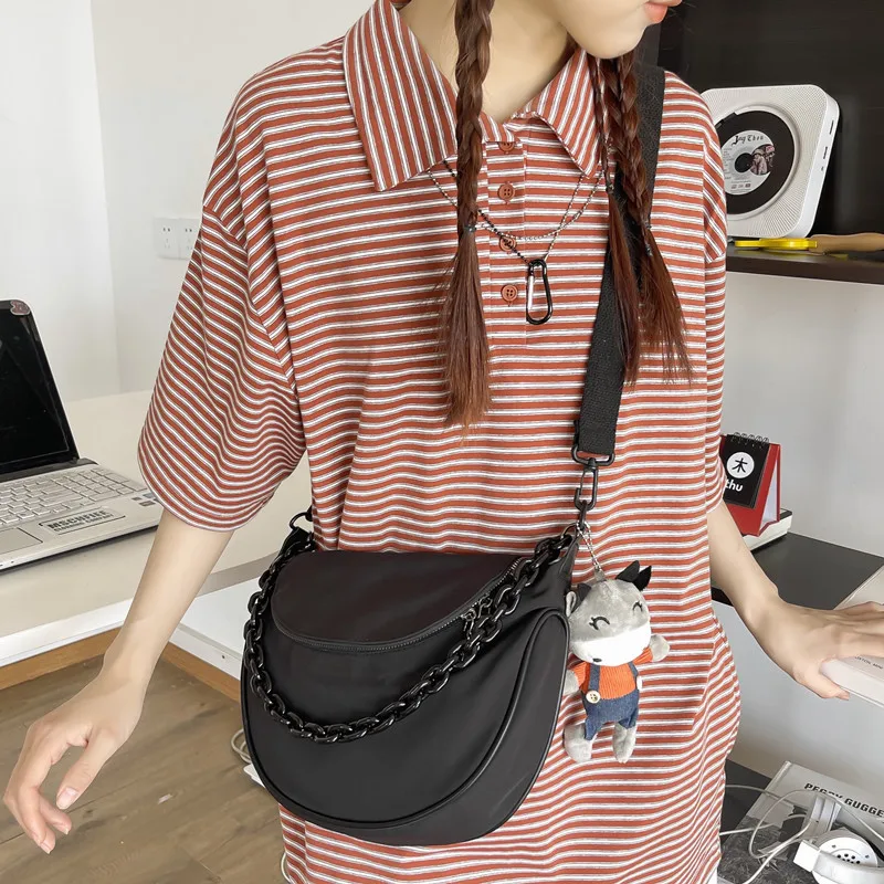 

NEWins Style Dark Black Japanese Korean Versatile Solid Color Shoulder Canvas Diagonal Bag Student Bag Couple Trend Shoulder Bag