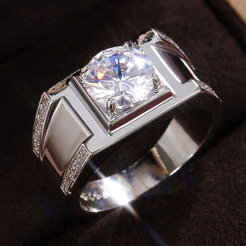 

Classic Men Wedding Rings Luxury Silver Color Round Cubic Zircon Rings for Male Dazzling Anniversary Gifts Accessories Jewelry