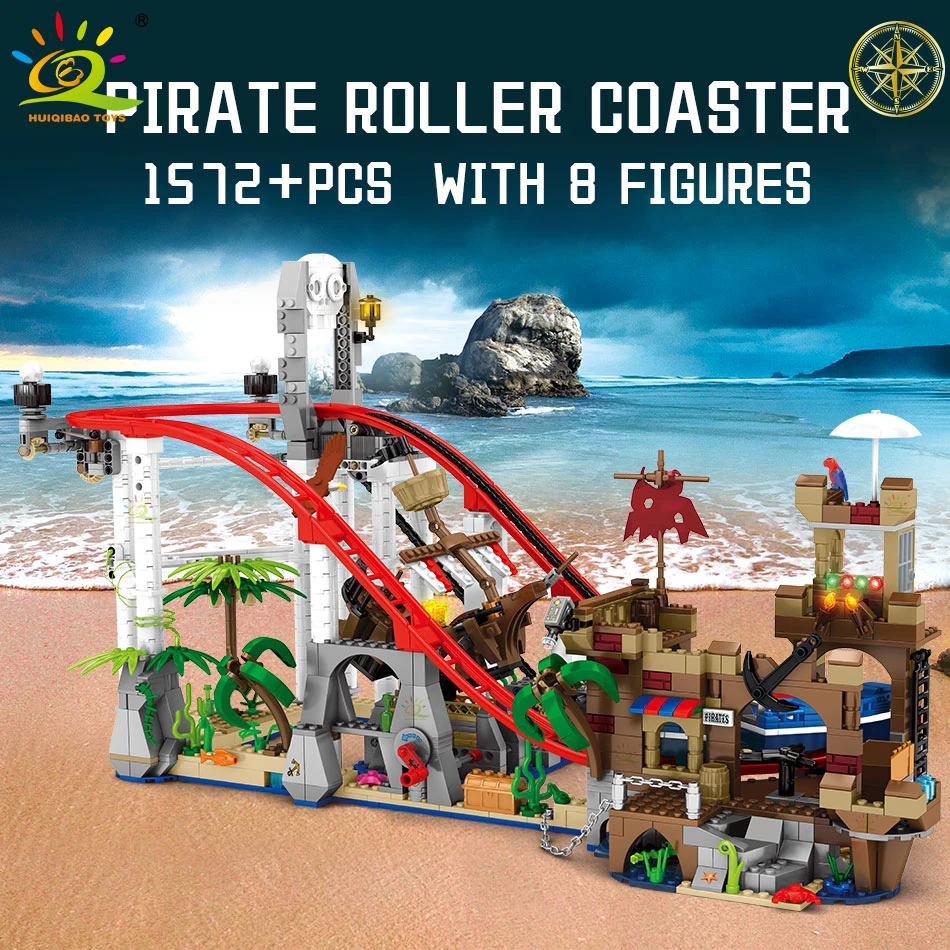 

HUIQIBAO 1572PCS Military Corsair Vessel Boat Park Building Blocks City Ship Roller Coaster Figures Bricks Toys For Children