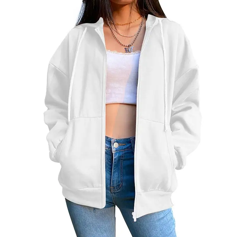 Biggorange Y2K Oversized Zip Up Hoodie Women Sweetshirts Jacket Clothesstreetwear Vintage Pockets Long Sleeve Pullovers E-Girl