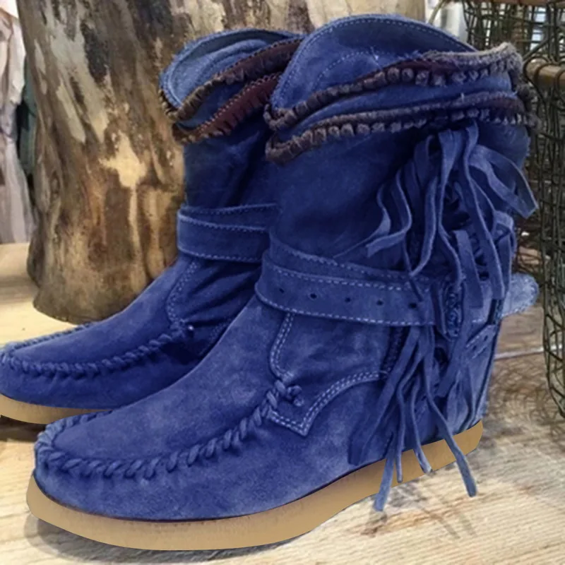 Новинка 2020 года Женские ботильоны с кисточками и круглым носком Ботинки пряжкой