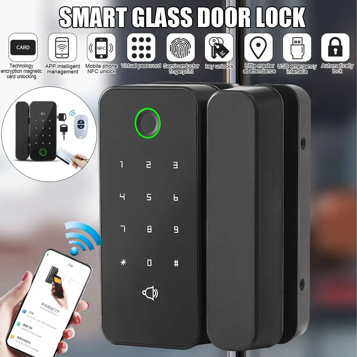 

Smart Glass Door Biometric fingerprint lock RFID Card Code Remote control Phone App Wifi Tuya Office Electric Lock Sliding door