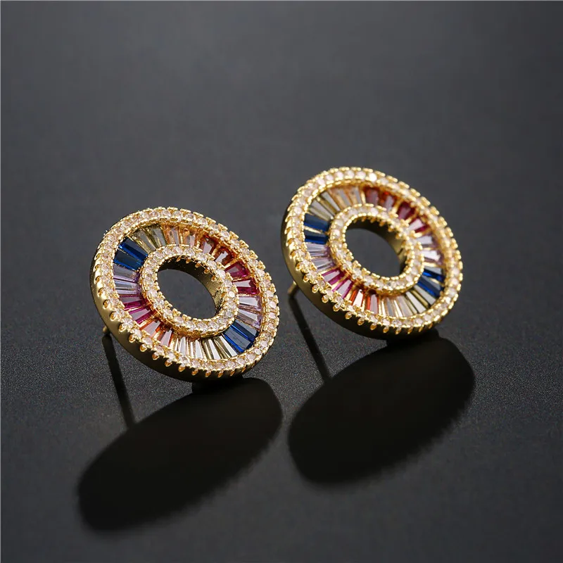 Новинка роскошные круглые серьги-гвоздики в стиле принцессы Разноцветные серьги