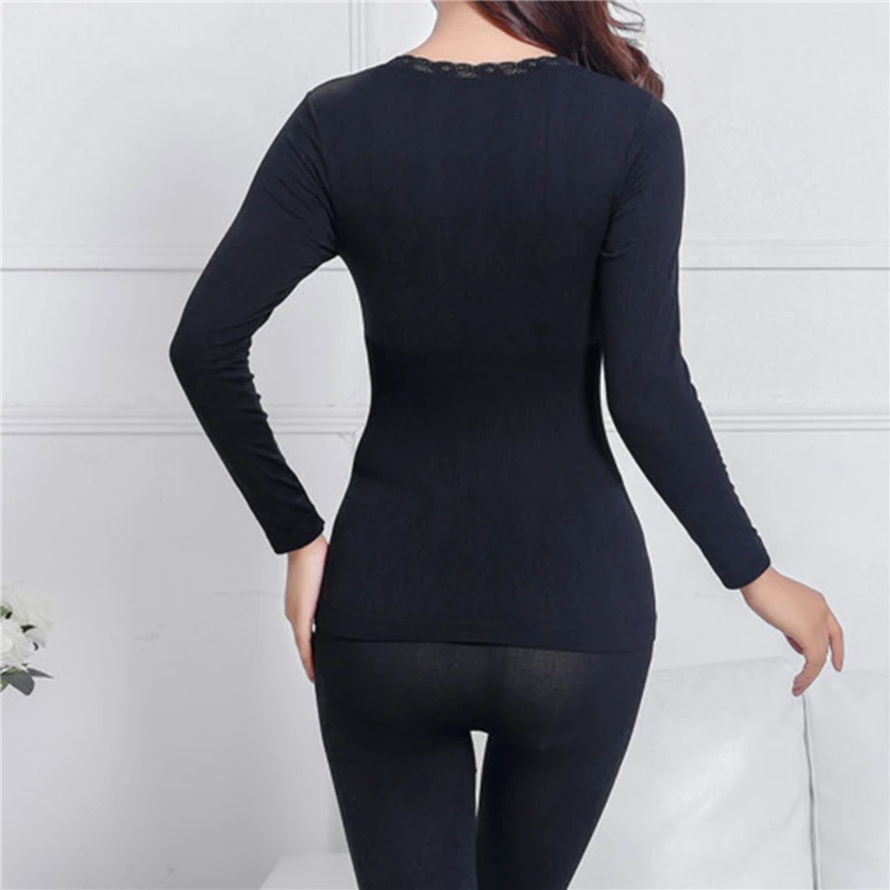 

Women Sleepwear 2Pcs Autumn Winter O Neck Top Long Pants Thermal Underwear Elastic Warm Soft Sleepwear Set Christmas Gifts