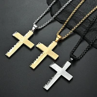 european and american personality simple generous retro style double layer serrated cross pendant necklace for men women