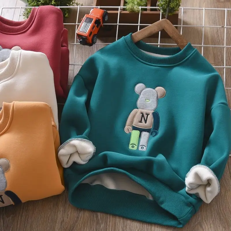 Sudadera con capucha de estilo exterior para ni&ntilde;os, camisa de una pieza con fondo y forro polar de Cachemira, novedad de invierno, 2022-1