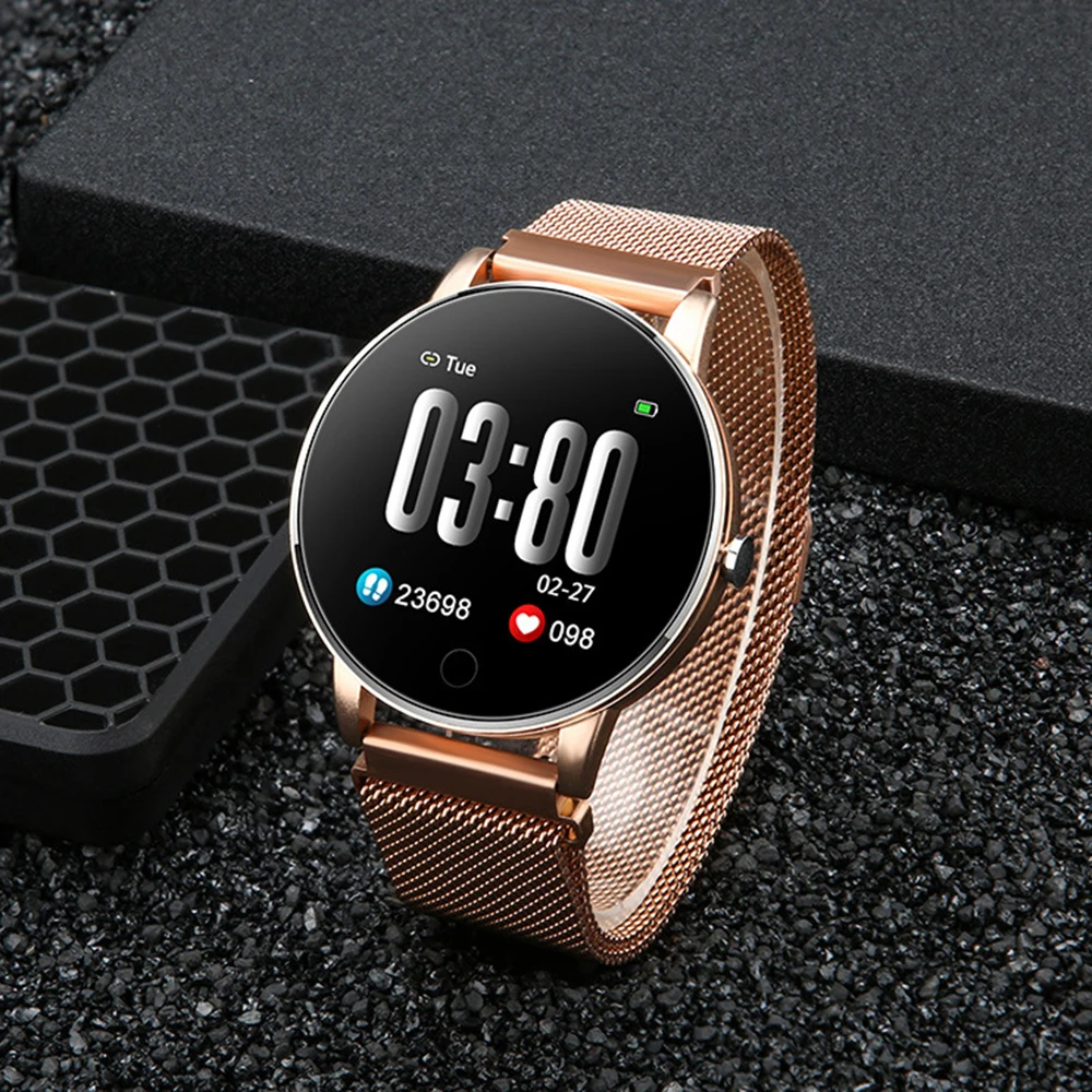 Rose Gold Milanese Y9 Смарт-часы Ip67 водонепроницаемый тонкий металлический корпус Миланский ремешок сменный монитор сердечного ритма кровяное давление умные часы для мужчин - Цвет: Rose Gold Milanese