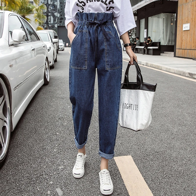 

Spring New Fashion Women High Waist Loose Harem Pants Female Cotton Denim Pants All-matched Casual Jeans Plus Size S151
