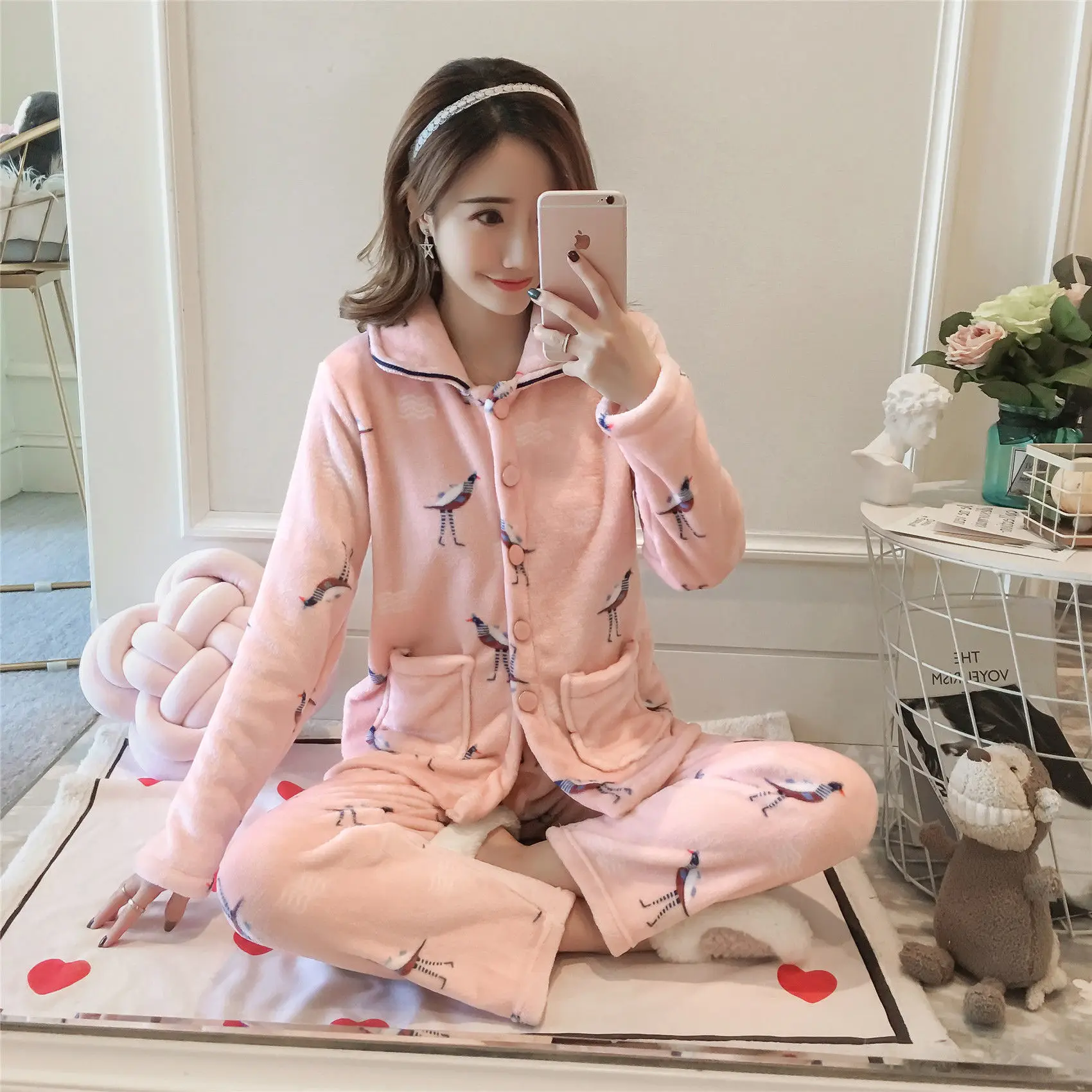 pajamaset M-5XL, зимний пижамный комплект, для женщин, длинный рукав, фланелевый, толстый, коралловый бархат, мультяшная Пижама, длинная Пижама, милые животные, женский домашний костюм - Цвет: pajamaset