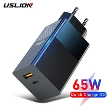 USLION 65W GaN Charger Quick Charge 4.0 3.0 Type C PD USB Charger With QC 4.0 3.0 Portable Fast Charger For iPhone Xiaomi Laptop