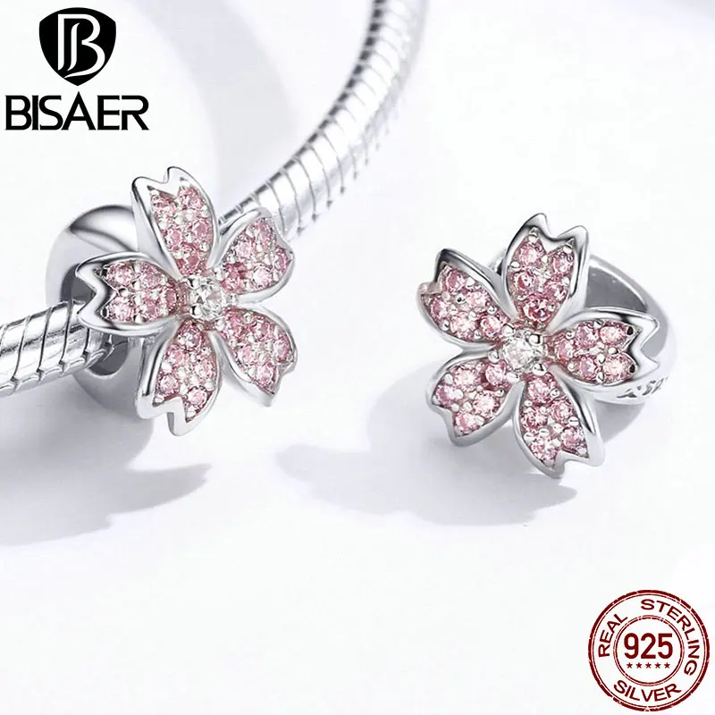 

Подвеска в виде цветущего вишневого цветка, шарм розового цвета, оригинальный 925 браслет, ожерелье, ювелирные украшения HSC1291