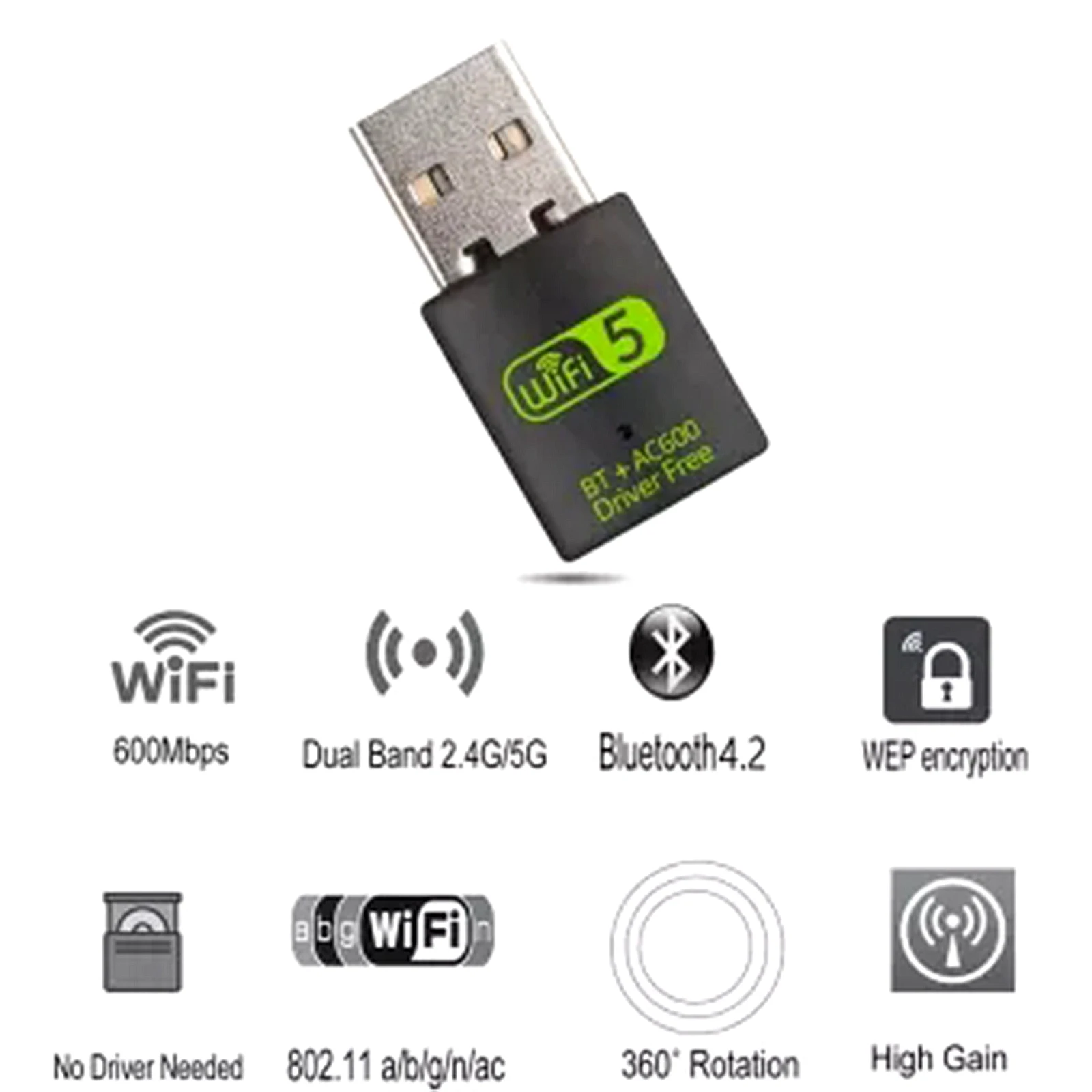 

USB WiFi адаптер 600 Мбит/с 2,4 ГГц Wi-Fi 5 ГГц Wi-Fi приемник со встроенным антенна телевизионная антенна цифровой антена для цифрового тв