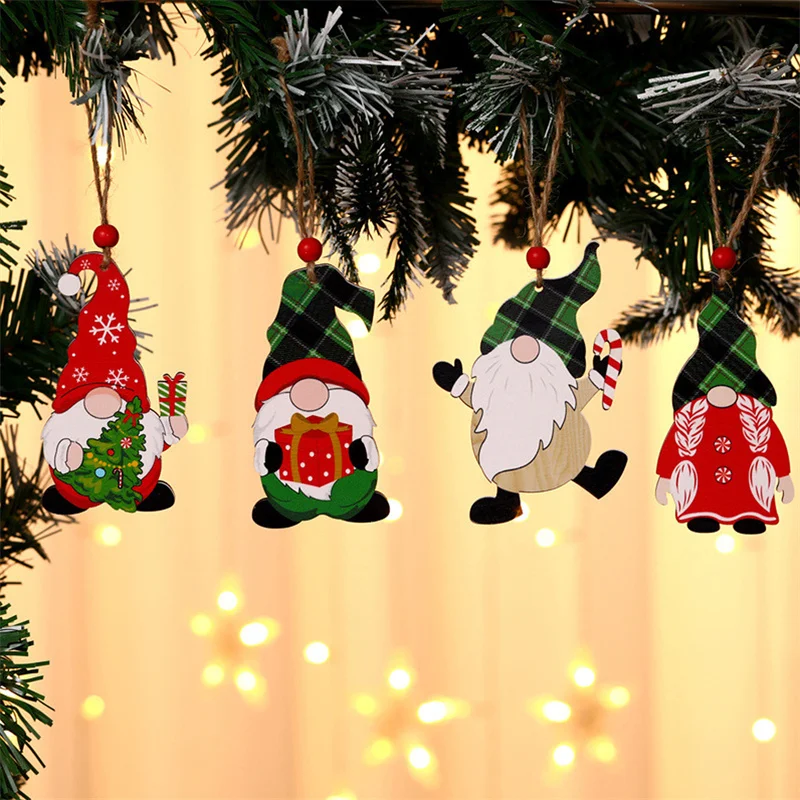

Wooden Christmas Tree Hanging Ornaments Faceless Gnome Santa Doll Pendant Nordic Rudolph Forest Old Man Doll Decor diy