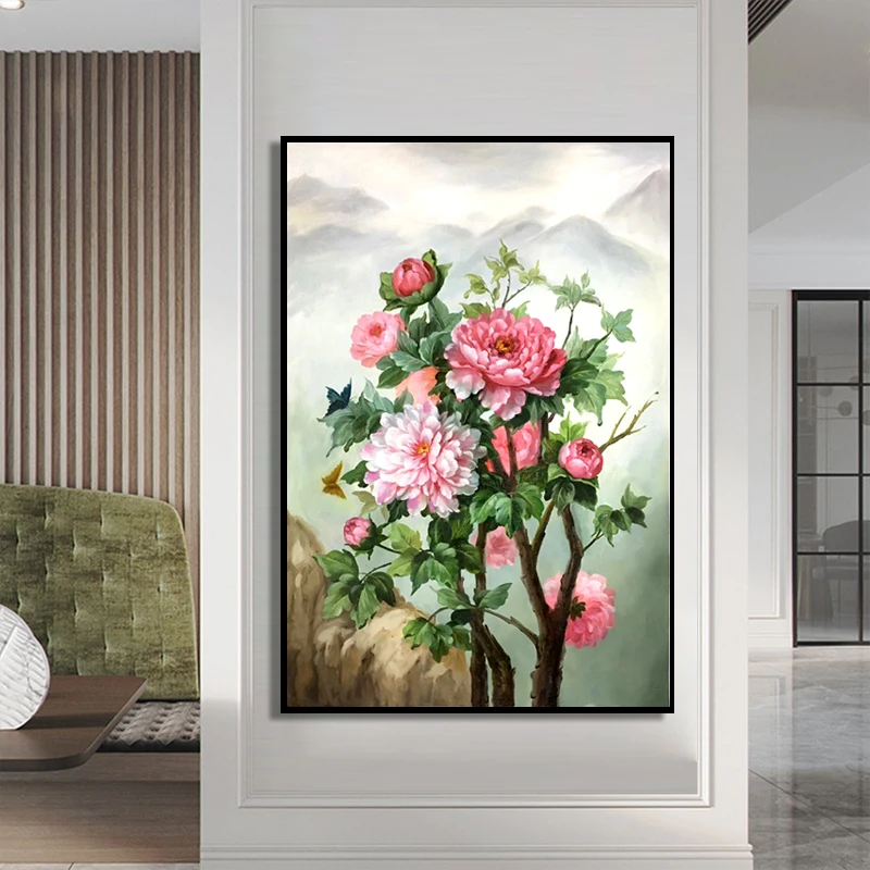 

100% Hand Painted Peonys Plants Art Oil Painting On Canvas Wall Art Frameless Picture Decoration For Live Room Home Decor Gift