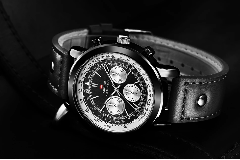 Airplane Sports Military Blue Dial Pilot Calendar Men Wristwatch Chronograph Fashion Casual Brand Army Brown Leather Watches