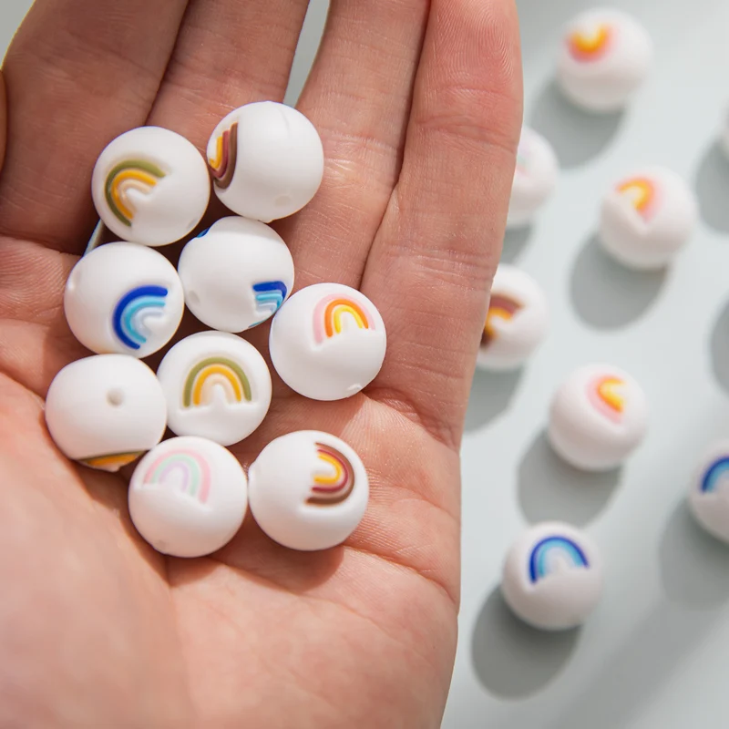 Mordedor de silicona de nube de arco&iacute;ris, cuentas sin BPA para beb&eacute;, Mini nube de arco&iacute;ris, cadena para chupete, dentici&oacute;n, roedores, 50 Uds.-4