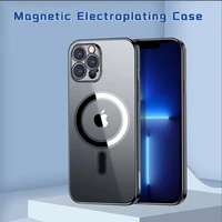 2022 mew magnetic safe clear electroplating frame silicone fine hole phone case for iphone 12 13 mini pro max back cover