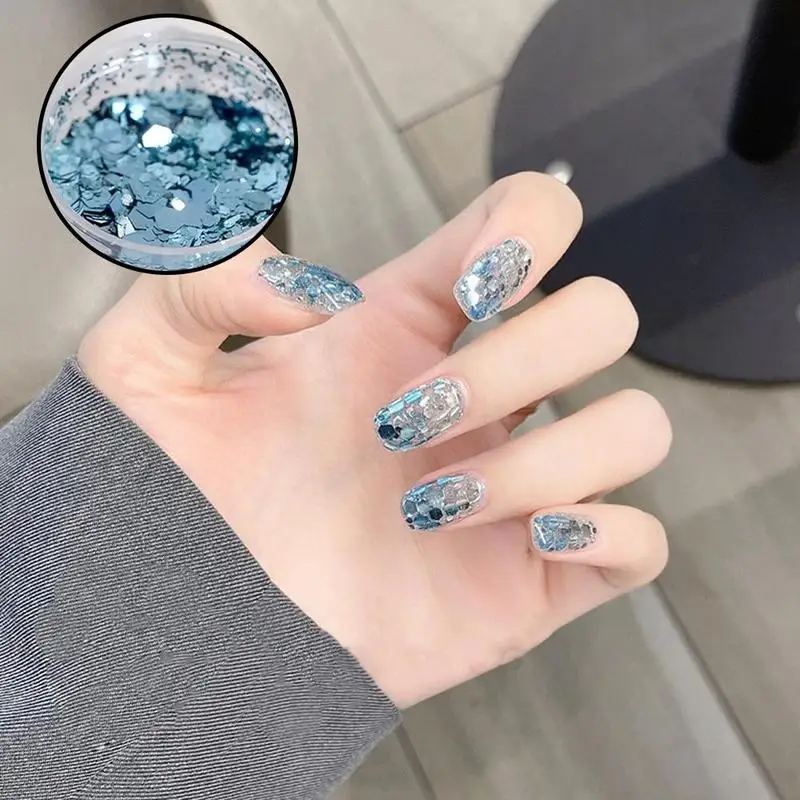 Holographic Mixed Hexagon Shape Chunky Nail Glitter Silver Blue Sequins Spangles Polish Manicure Nails Art Decoration