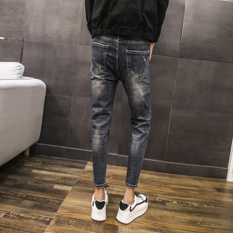 

Spring autumn 2021 street teenagers denim jeans men's slim feet pants Korean fashion trendy stretch youth men's pants