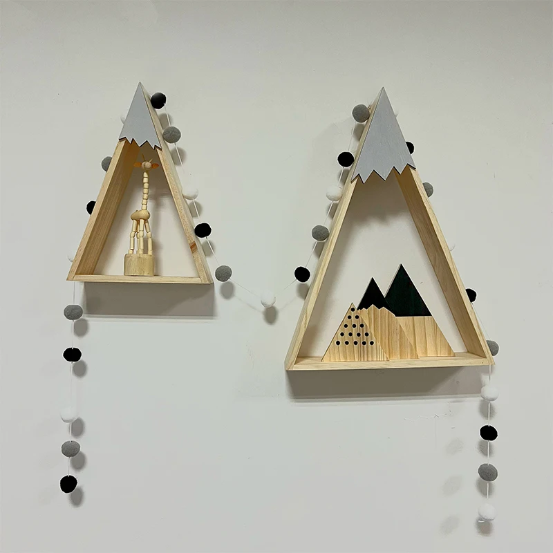 

2Pcs Snow Mountain Shelves Wooden Wall Floating Shelf Baby Kids Bedroom Nursery Decor Entryway Living Room Decorations Home