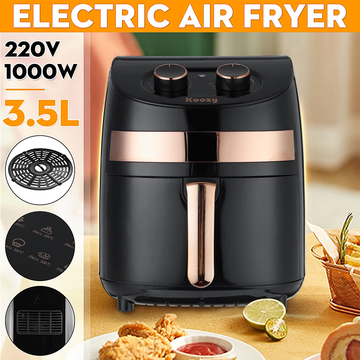 

3.5L Smart Air Fryer Oven Electric Deep Fryer Oil Free Home Toaster Rotisserie Dehydrator LED Touch French Fries Cooking Machine