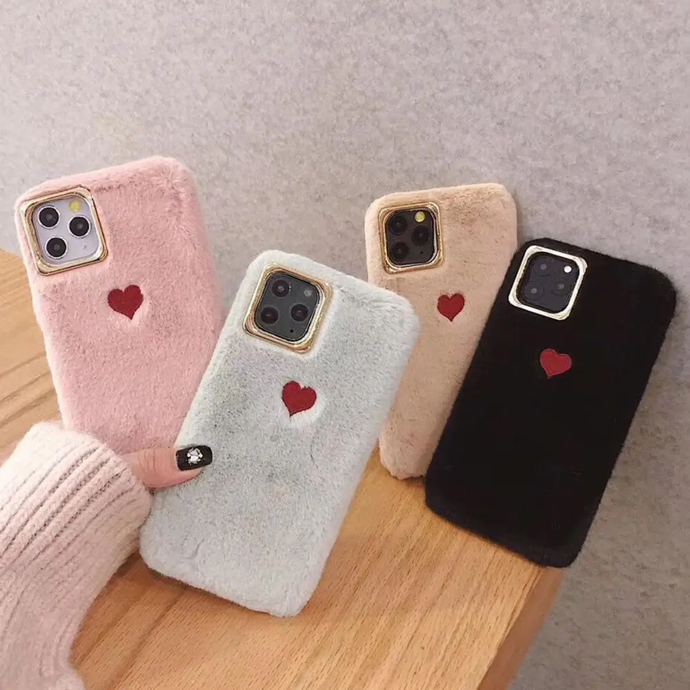 LOVECOM Warm Cute Love Heart Fur Phone Case For iPhone 11 Pro Max XR XS 6 6S 7 8 Plus X Soft Back Cover Cases | Мобильные телефоны