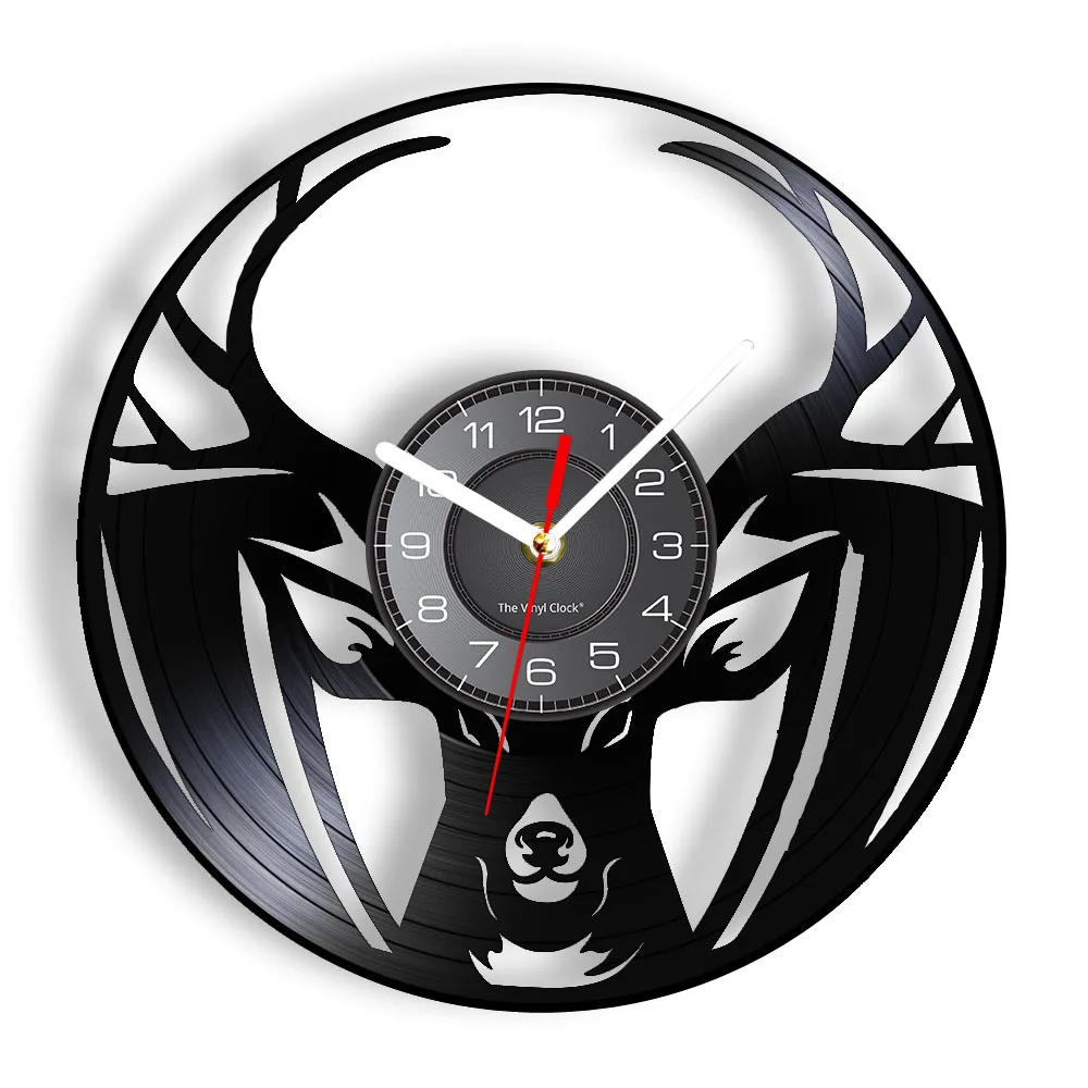 Deer Vintage Design Illuminated Wall Clock Wild Animal Natural Forest Creature Longplay Record Wall Watch Art-Wall Hall Decor