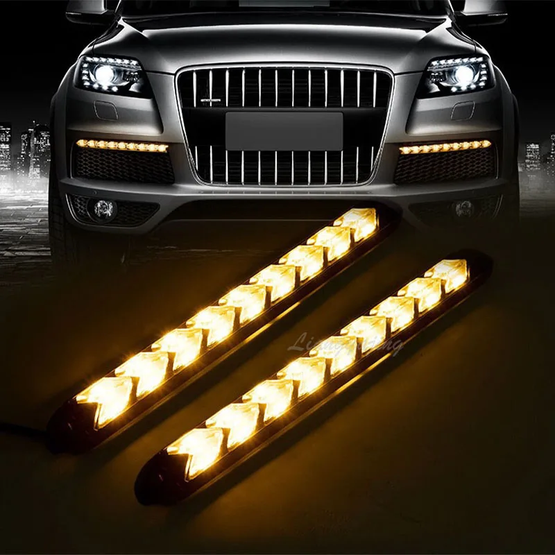 2 шт. светодиодный DRL гибкий белый/янтарный горки Дневной светильник головной