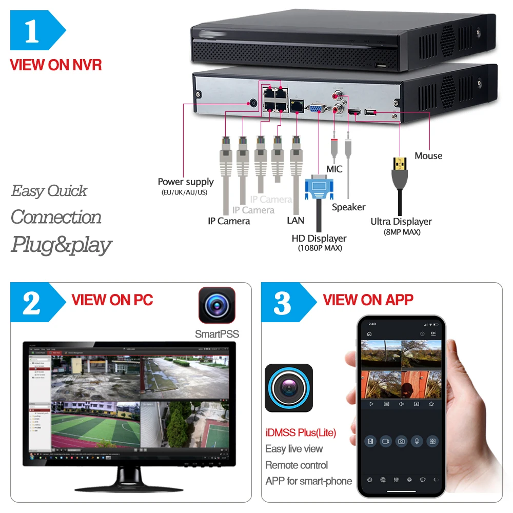 Сетевой видеорегистратор Dahua 4MP 4 + 2/4 безопасности Камера Системы 6MP IP IPC-HDW4631C-A 8CH POE