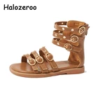 Детские сандалии-гладиаторы, брендовые Классические босоножки для девочек, пляжные босоножки до щиколотки, мягкая черная обувь, лето