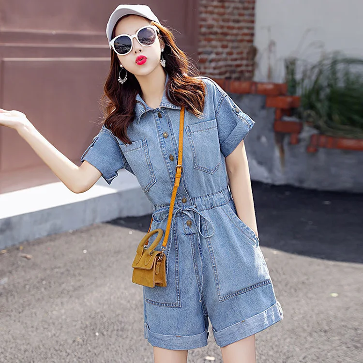 

Summer 2020 New Women Denim Jumpsuit and Rompers Jeans Shorts Female High Waist Thin Korean Loose Jumpsuits Playsuit