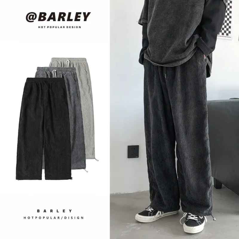 

Брюки с широкими штанинами мужские, модные повседневные штаны в стиле ретро, уличная одежда, корейские свободные прямые штаны в стиле хип-хо...