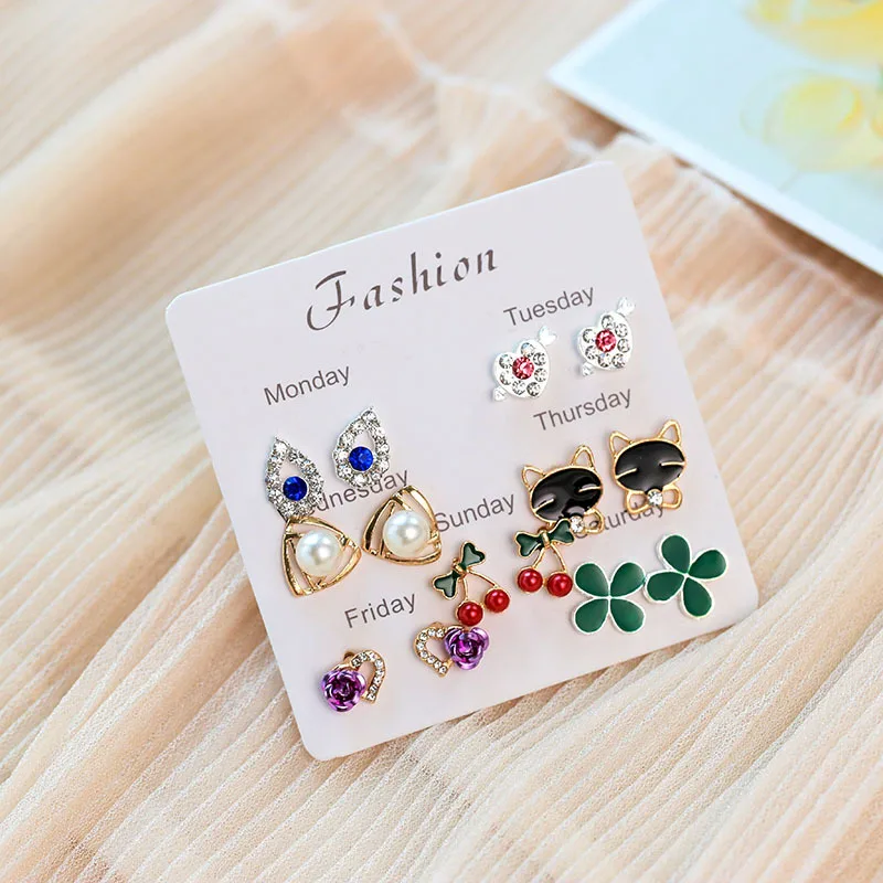 Серьги гвоздики для женщин в виде листа геометрической формы сердце фрукты