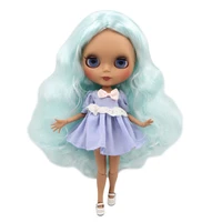 icy dbs blyth doll blue hair with dark skin 16 bjd customized matte face nude joint body bl6909